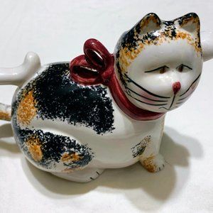 Sakura Fiddlestix Christmas Cat Creamer Ceramic Hand Painted